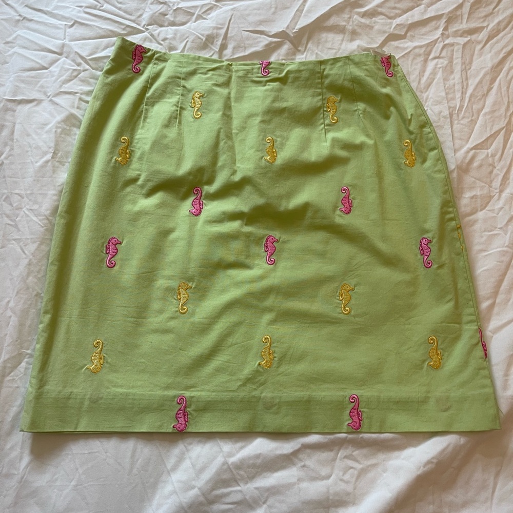 Lilly Pulitzer Green Skirt with Seahorse Embroidery